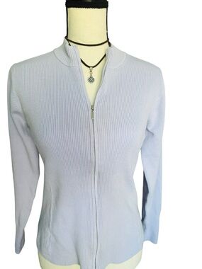 Shu Shu Ribbed Zip-Up Cardigan Sweater Lavender Size M Lightweight Knit